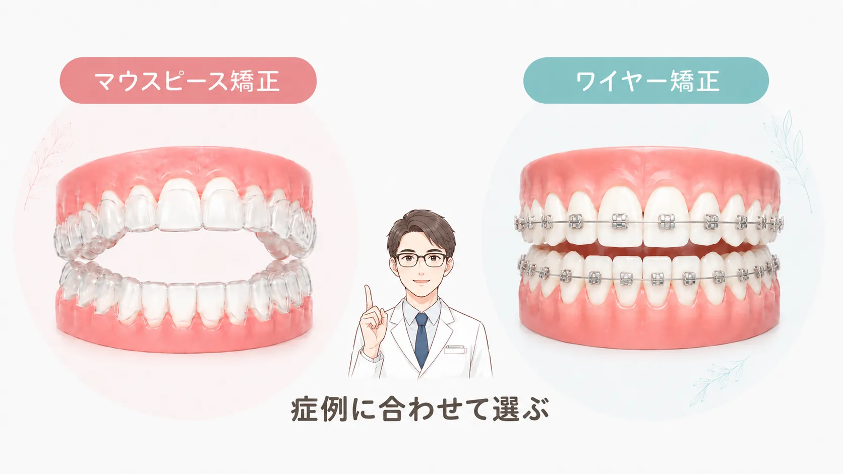 マウスピース矯正とワイヤー矯正の違いを比較したイメージ