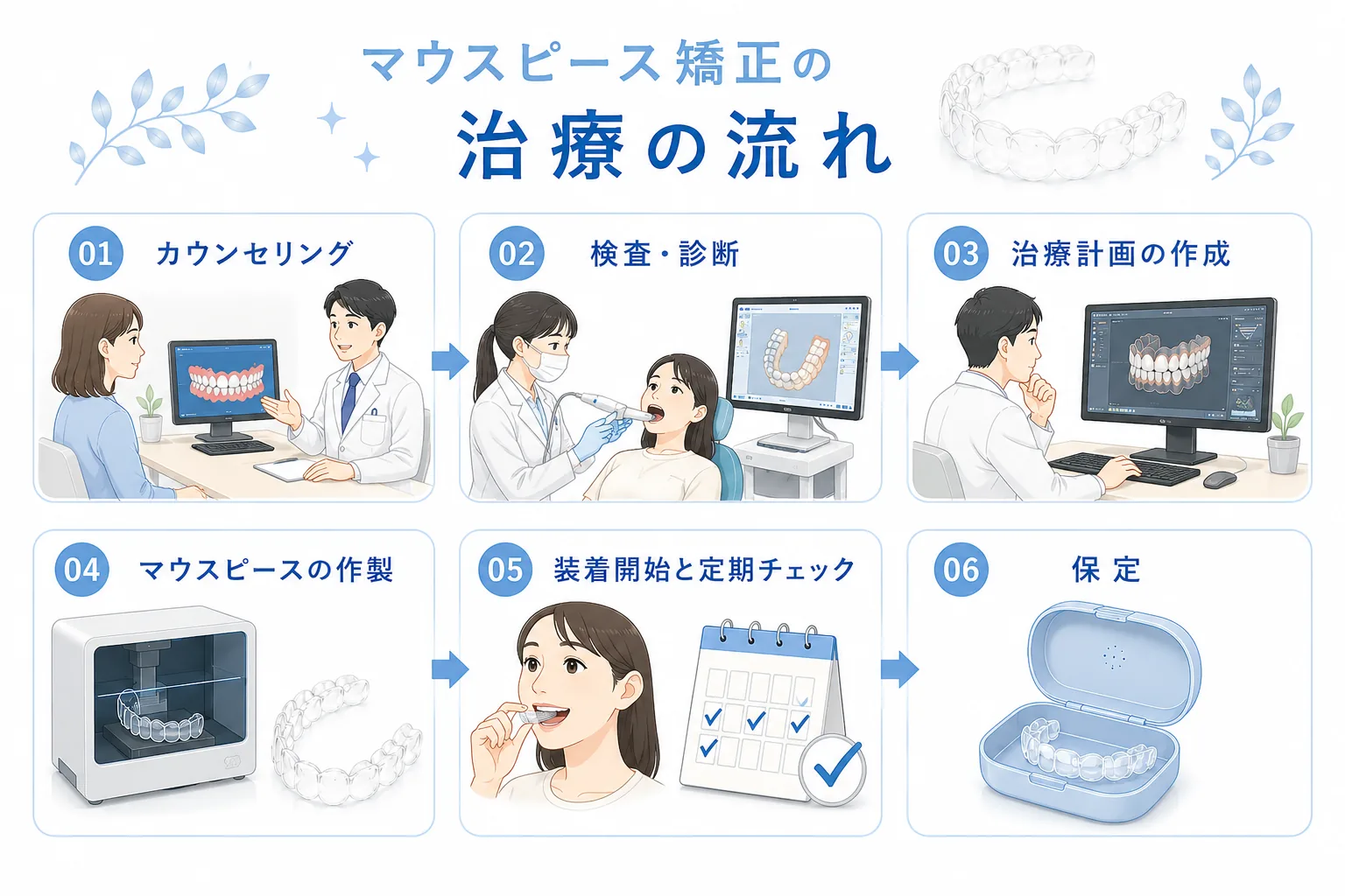 マウスピース矯正の治療の流れを説明した図
